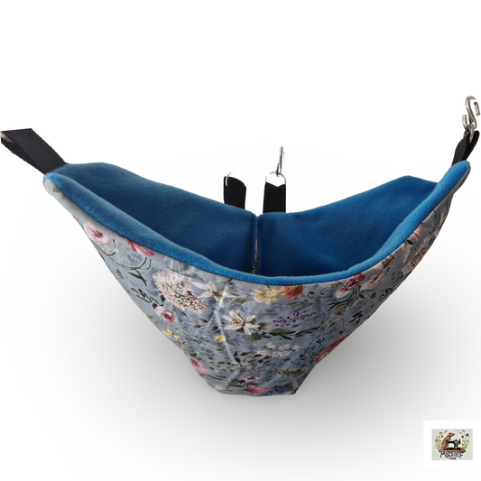 Mischief Made fleece lined corner pocket. Duckegg print with light blue fleece lining
